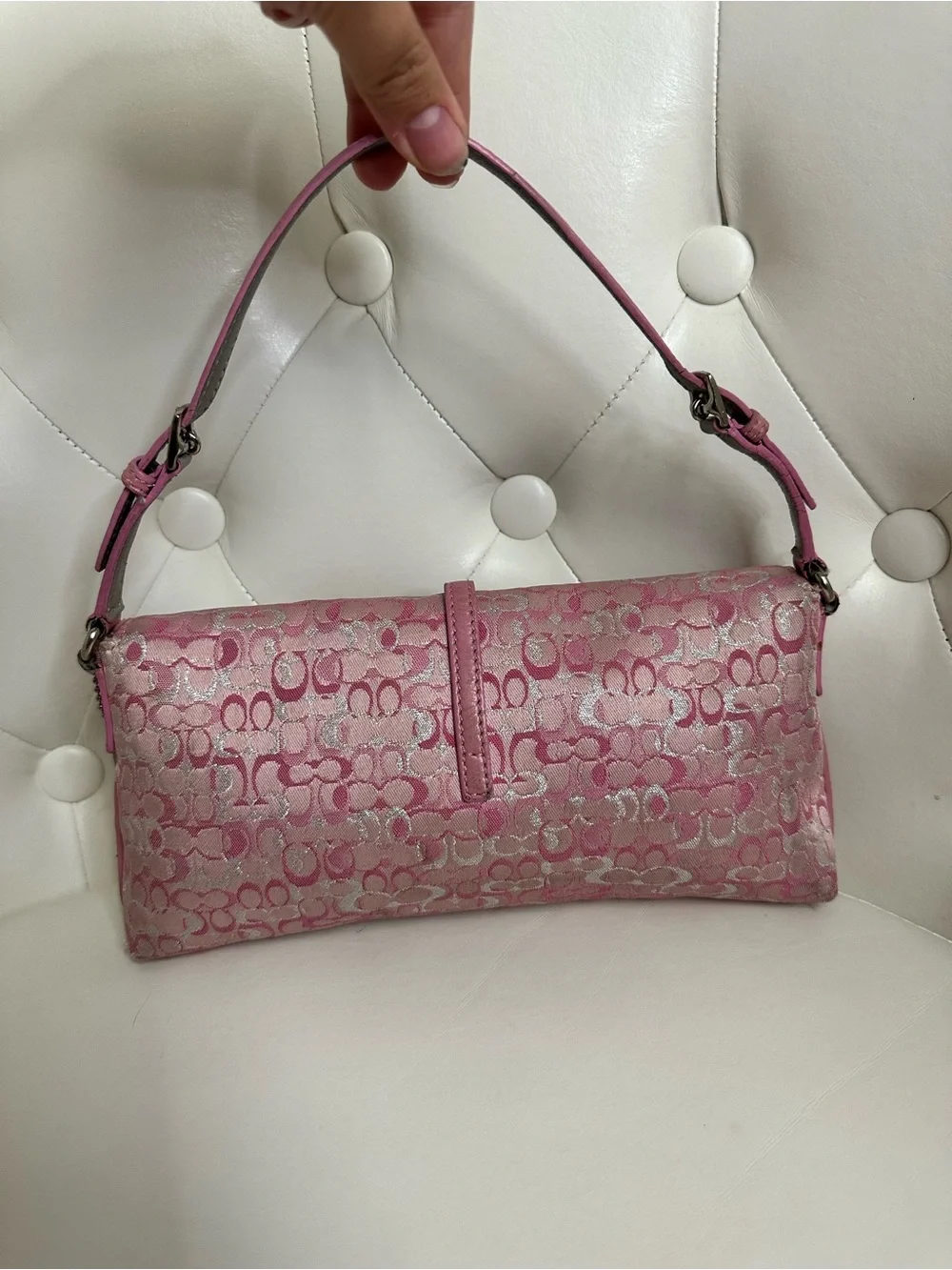 Coach Pink Signature Jacquard Shoulder Clutch